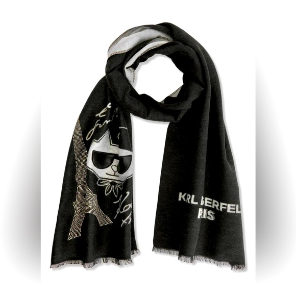 NWT! KARL LAGERFELD CRYSTAL EIFFEL TOWER SCARF! MSRP $150! SWAROVSKI CRYSTALS! - Picture 2 of 4